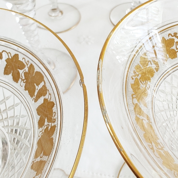 Val St Lambert Cut Crystal Martini Glass Stemware, Set of 9, Gold Gilt Grapevine - Picture 12 of 14